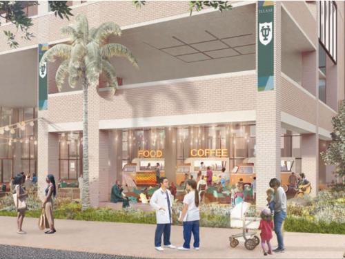 A digital rendering of the future motor court at Tulane Med Center.